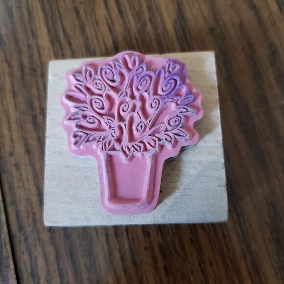 Vap! Scrap Rubber Stamp Potted Hearts Flowers Love 2x2 Inch - Picture 4 of 6